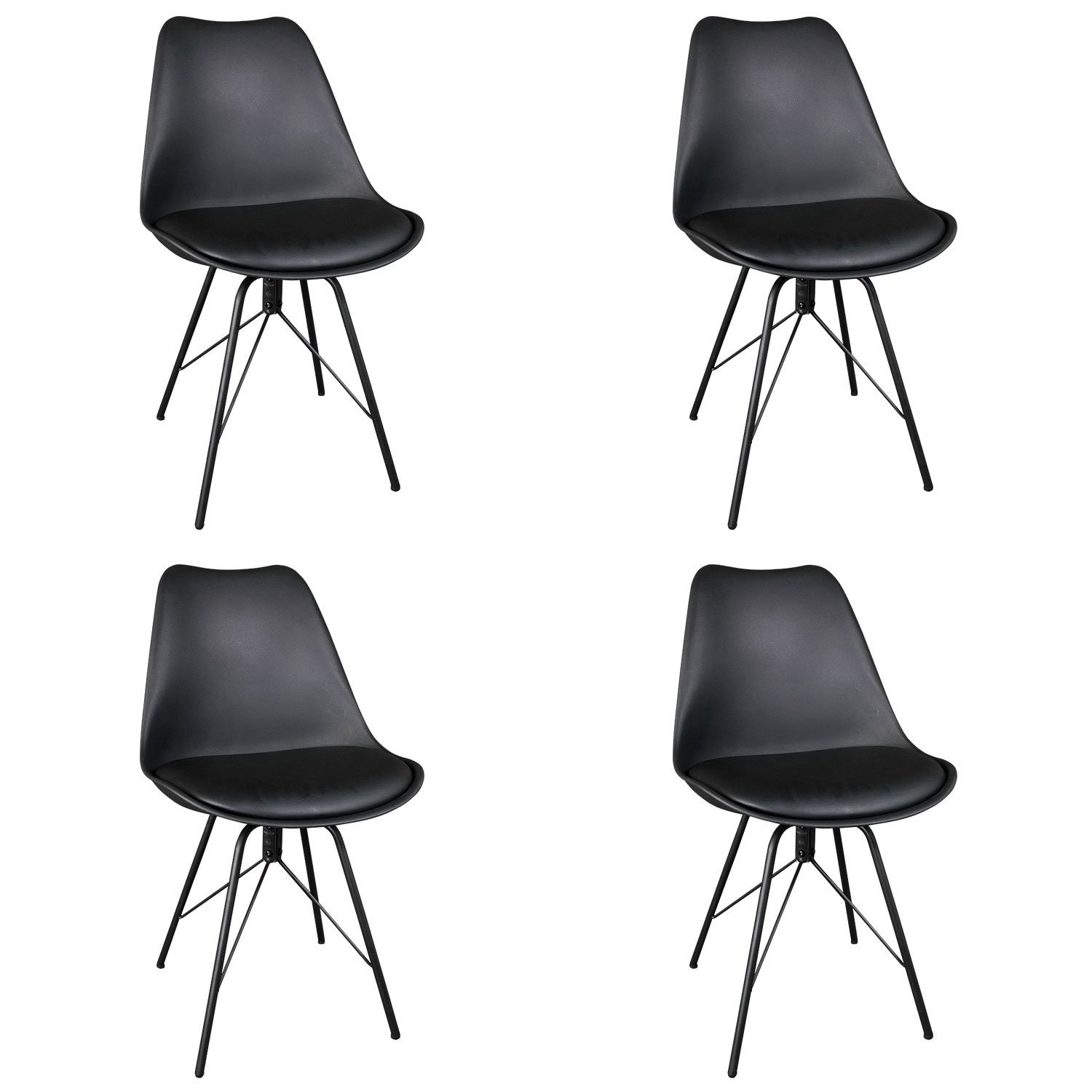 Green House Furniture Dining Chairs Set of 4, Modern Kitchen Room Chair with PU Uphstered Seat with K/D Metal Legs (Black)