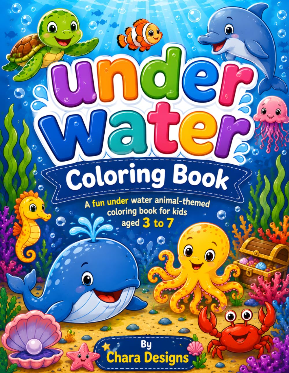 Underwater Animals Coloring Book for Kids Ages 3–7: Cute and Easy Ocean Animal Coloring Pages with Bold, Simple Designs for Toddlers, Preschoolers, and Kindergarten Kids