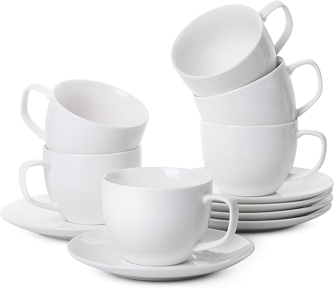 BTaT Tea Cups, Tea Cups and Saucers Set of 6, 7oz