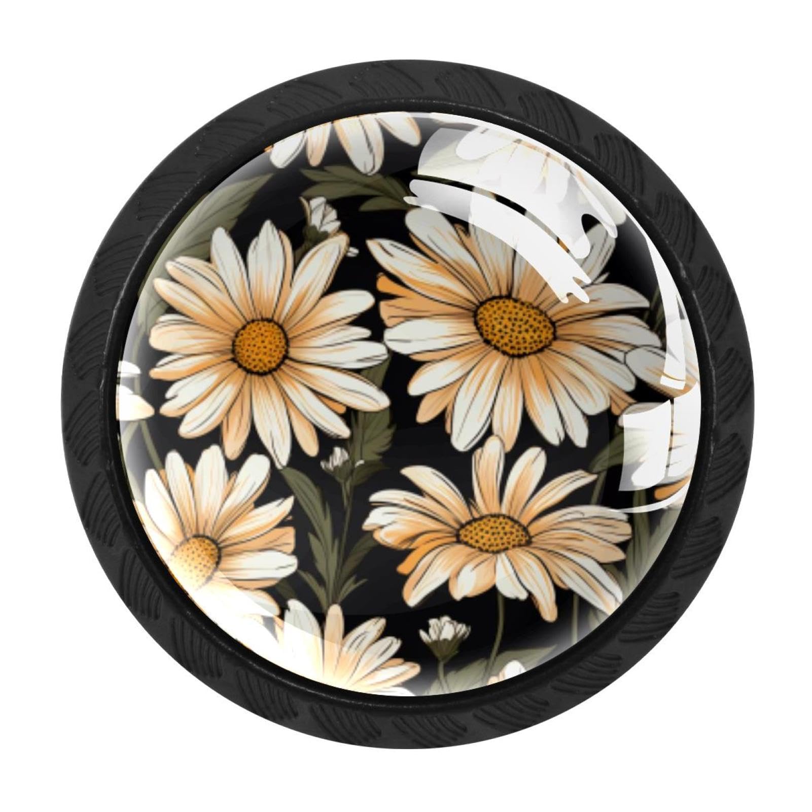 CHENZZZZ Daisy Drawer Knobs 4 Pack Crystal Dresser Knobs 35mm Glass Cabinet Knobs for Home Office Bathroom