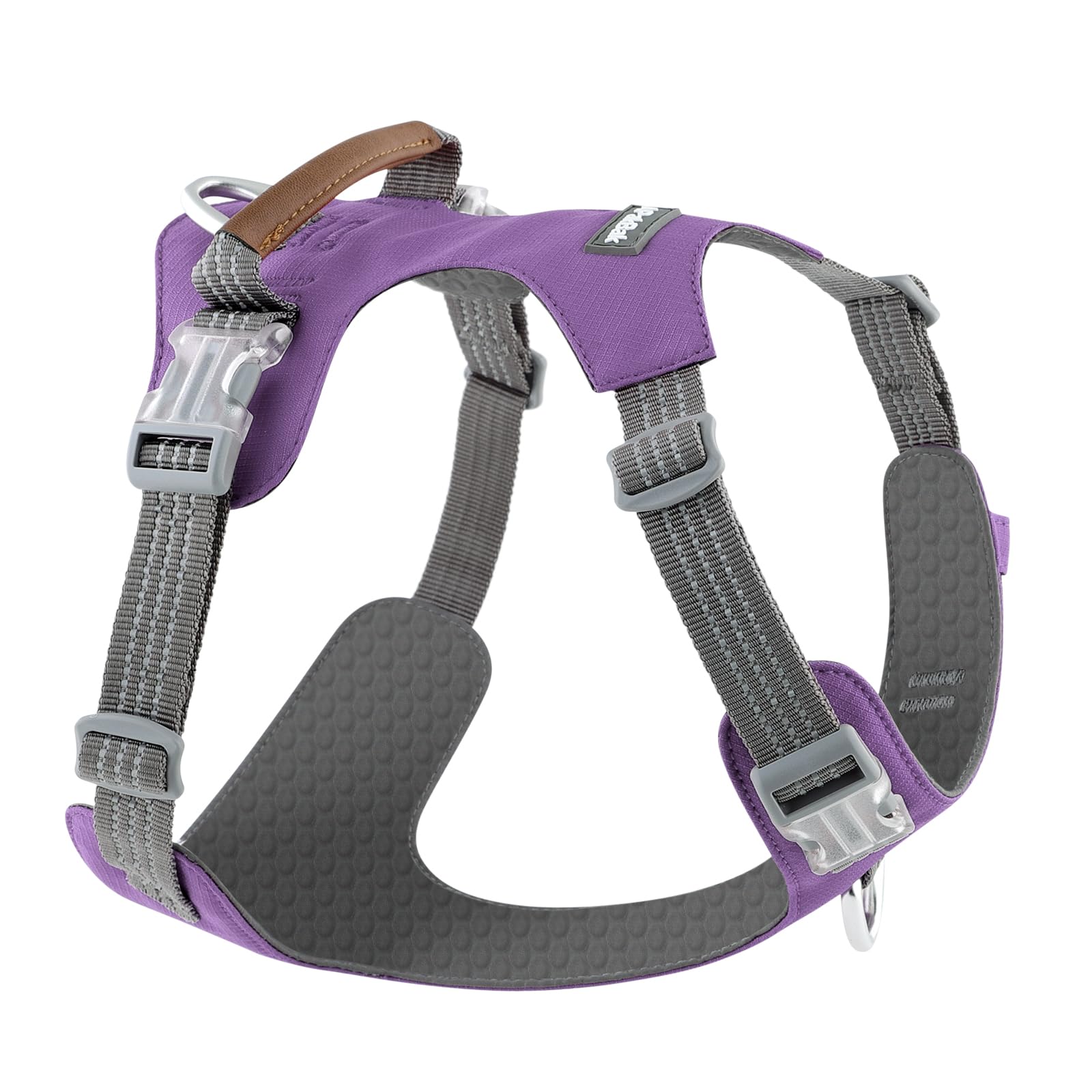 No Pull Dog Harness – Adjustable Reflective Nylon Vest for Small Medium Large Dogs, Escape Proof Training Harness with Leather Control Handle, Lightweight Aluminum Hardware (Purple, M)