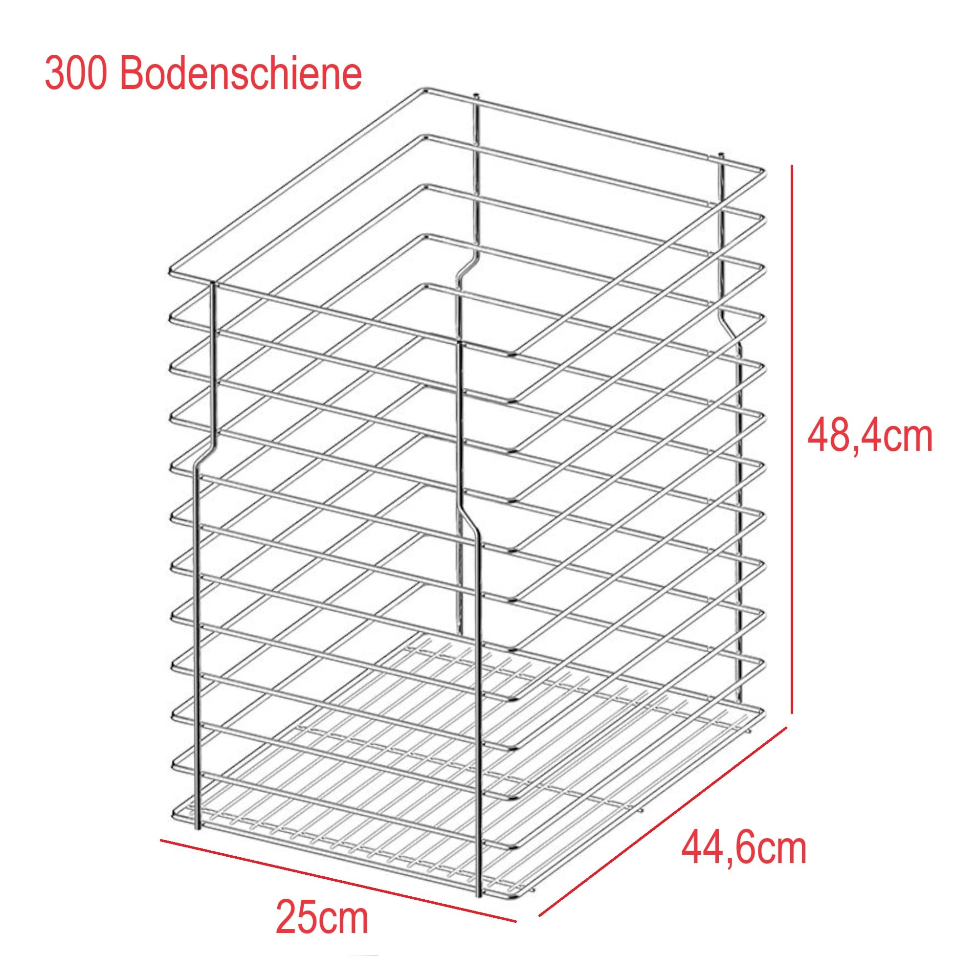 Schrankauszug Küche mit Bodenscheine Softclose [300mm] | Auszug Küchenschrank - 1 Etage | Unterschrankauszug Chrome | Vollauszug Bodenmontage | Küchenschrank Organizer Ausziehbar