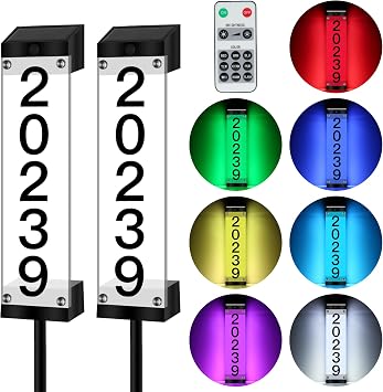 Solar House Numbers for Outside, Address Signs for Yard with Stake
