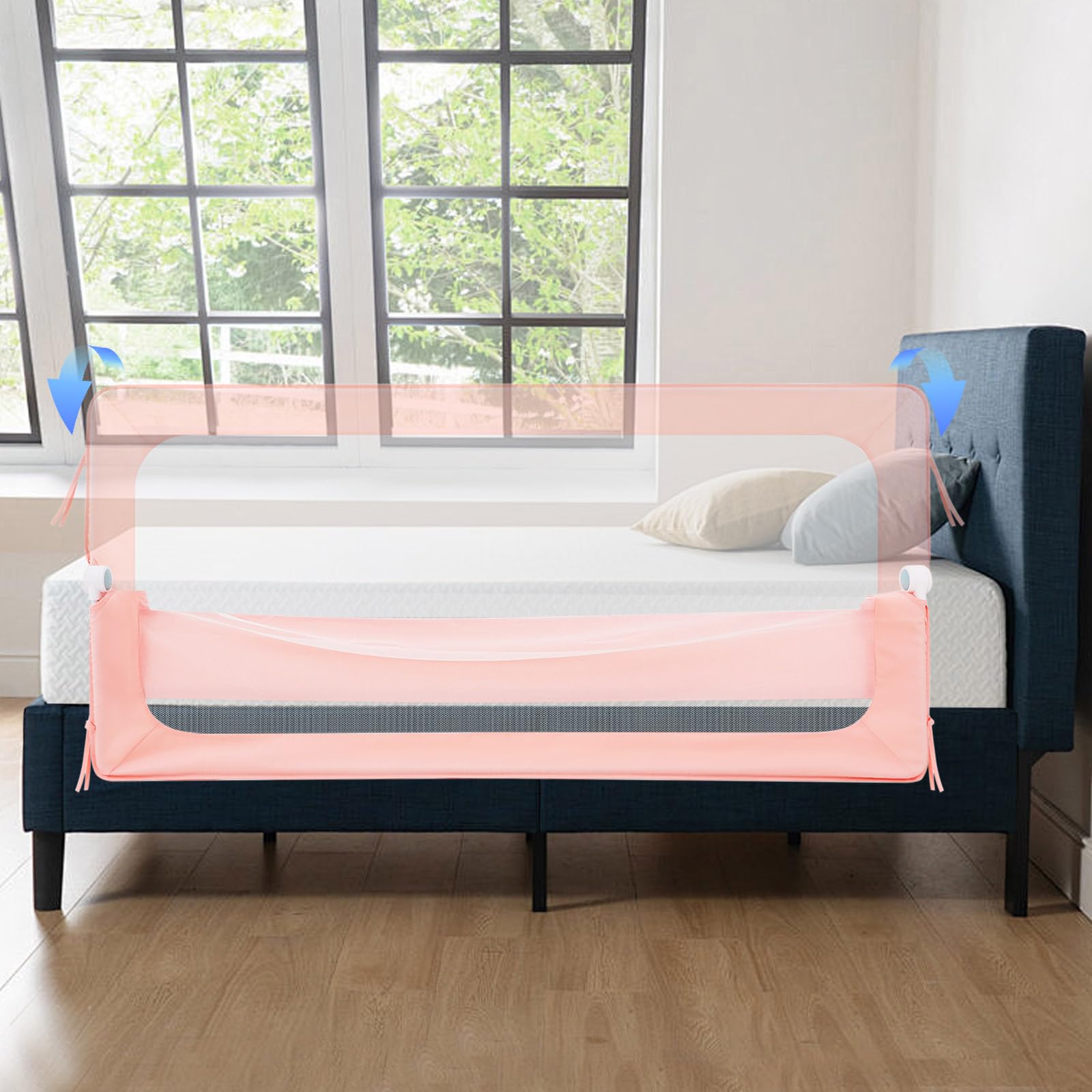 Barriera del letto, Bed Rail Guard, Letto Safety Rail, Barriera Letto Pieghevole 176 cm Altezza regolabile 66-83 cm Telaio Metallo Mesh Traspirante Sistema Anti-Caduta Pieghevole 180° Camera Casa