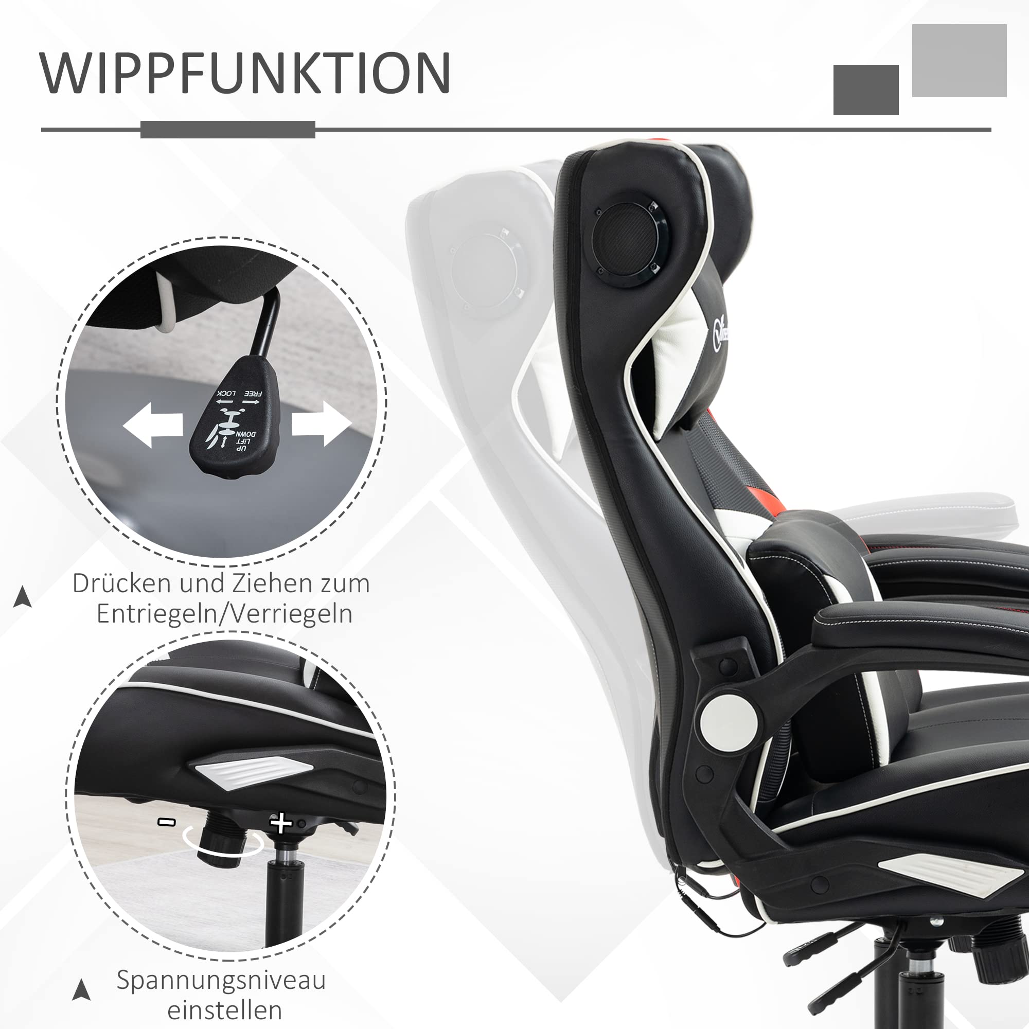 Vinsetto gamestoel,ergonomisch,kantelfunctie,draaistoel,in hoogte