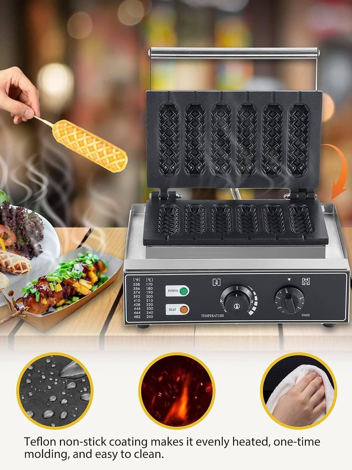 Hotdog Waffeleisen 750W - Corn Dog Maker Mit Antihaftbeschichtung Für Perfekte Hot Dogs
