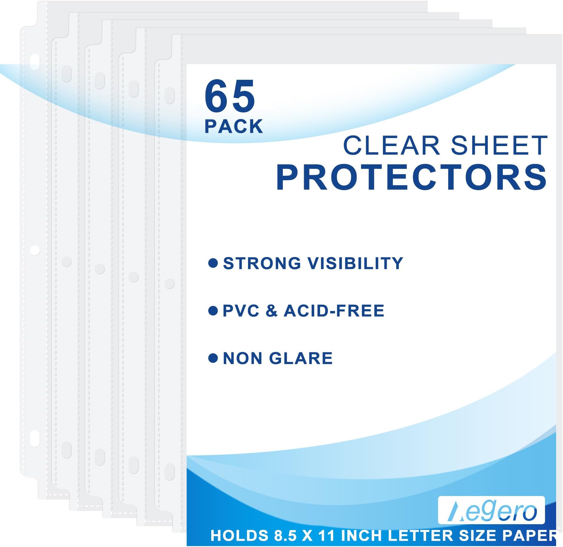Aegero 65 Pack Clear Sheet Protectors, 8.5 x 11 inch Page Protectors for 3 Ring Binder,Top Loading Paper Protector for Documents and Photos,Letter Size