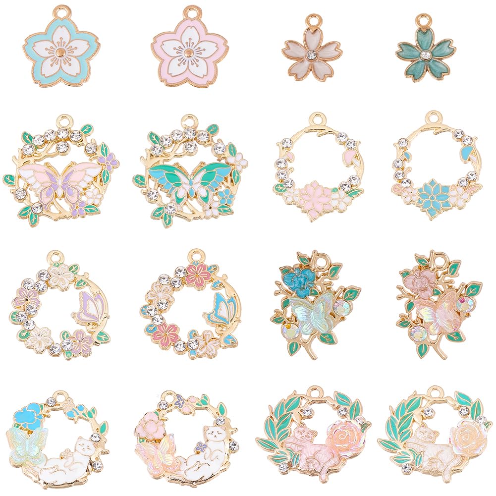 Breloque en émail fleur chat papillon pour fabrication de collier et bracelet