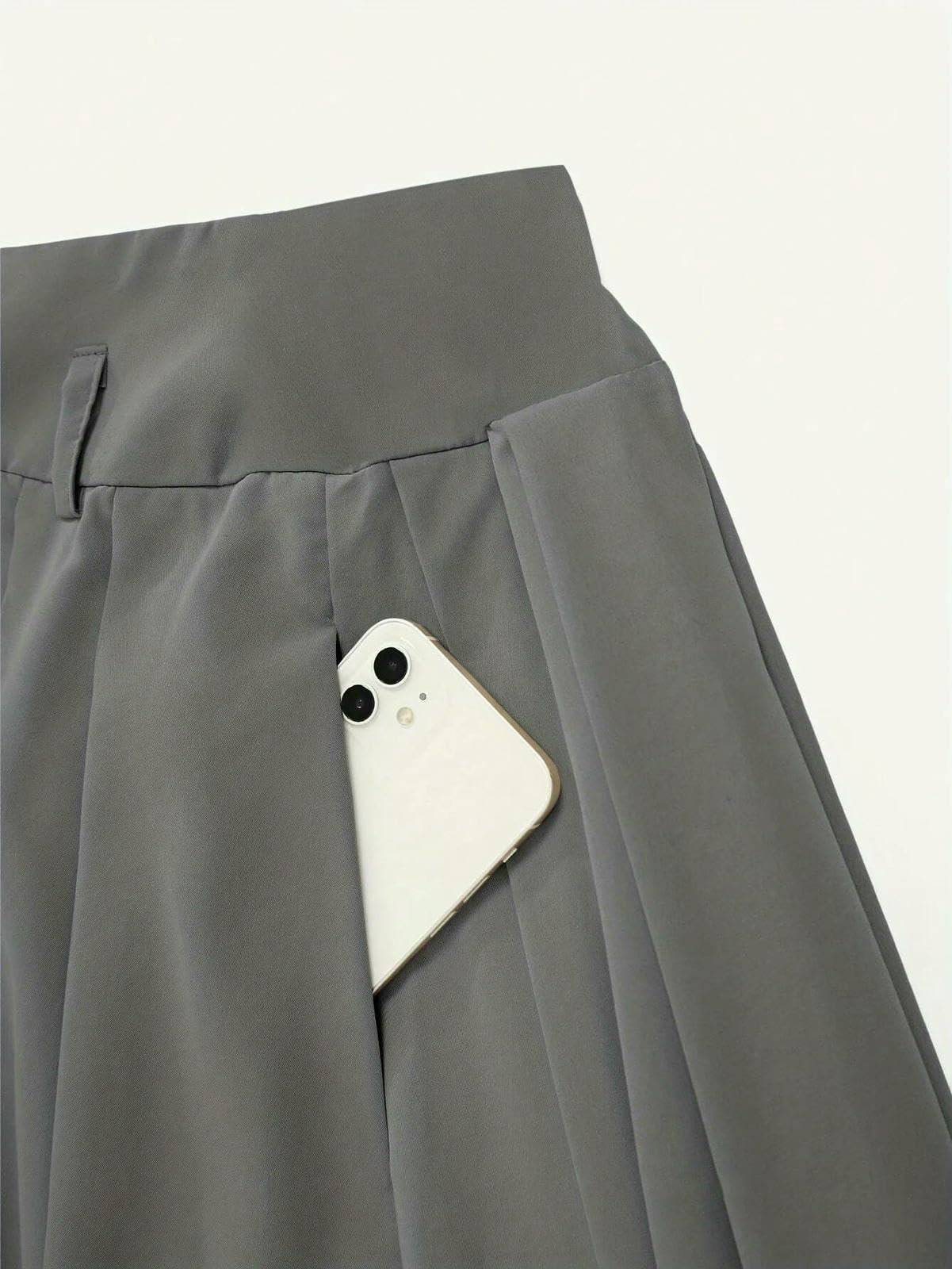 Gonna Lunga Donne Cintura Vita Alta Piegata Una Linea Tessuto Strappato Hem Ufficio Casual Usura Quotidiana Mezzo Vitello Lungo Fondo-Gray-l
