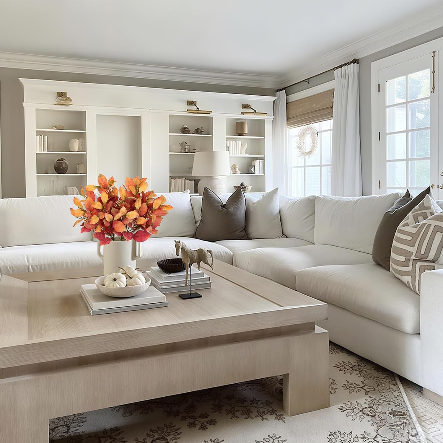 18" Artificial Fall Leave Bunches with Flower Seeds Branches for Autumn Decor, 3 Pcs Faux Burning Bush Leaves Bundles with Stems for Floral Arrangements, Thanksgiving & Wedding Centerpiece, Flame Red - Image 6