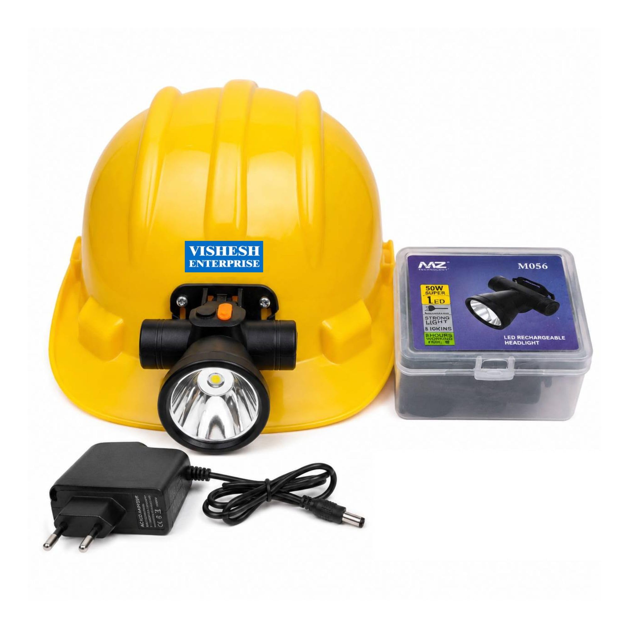 VISHESH Enterprise Safety Helmet with Rechargeable 50W LED Torch Light, ISI Marked HDPE Industrial Hard Hat with Front Headlamp, USB Charging for Mining, Construction, Electrician-image-11
