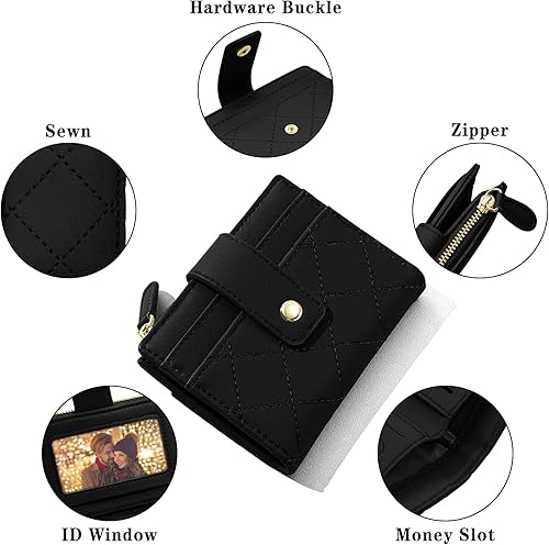 Vista 4 de YINHEXI Cartera RFID para mujer, pequeña cartera delgada de piel sintética plegable con bolsillo con cremallera para monedas y ventana
