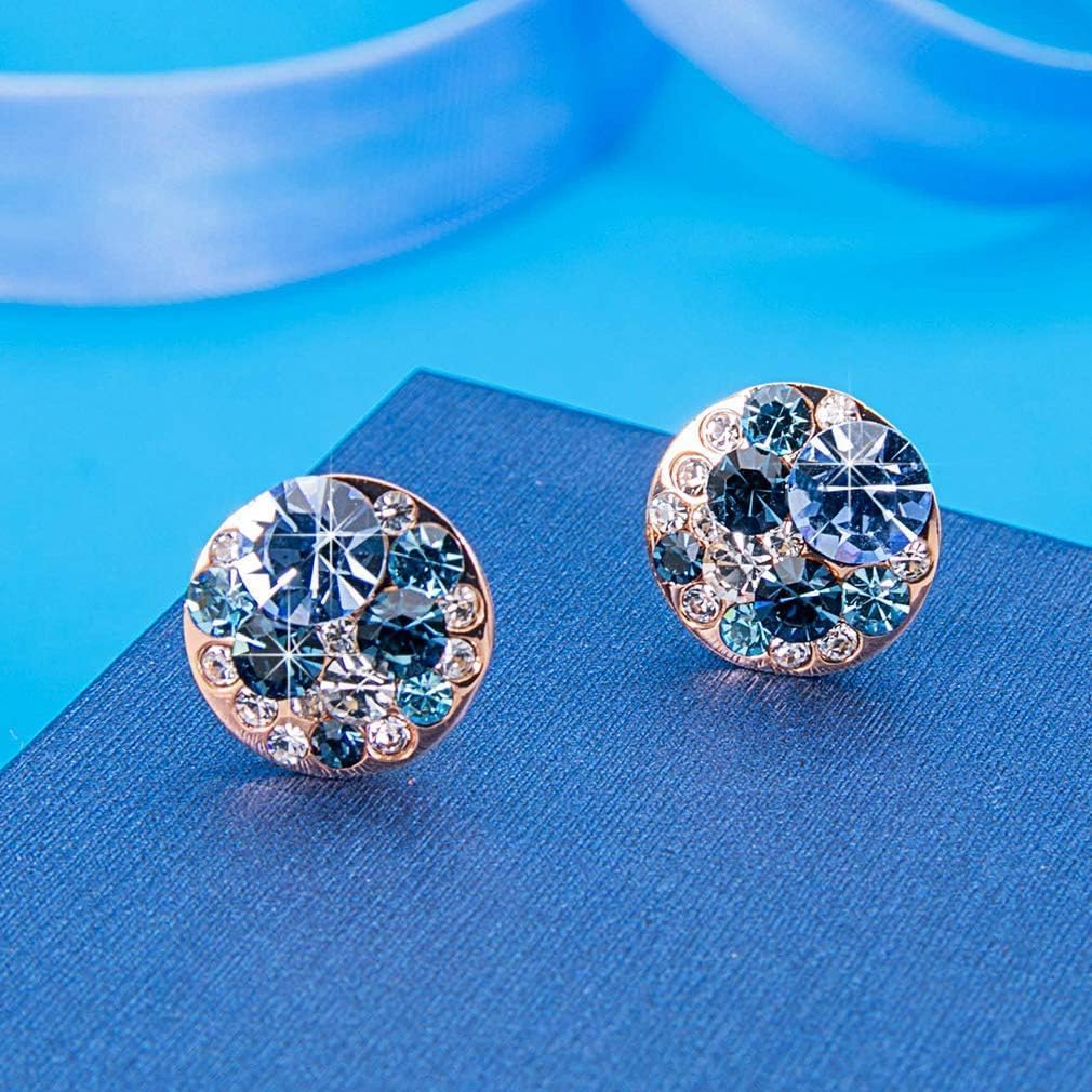 Multicolored Austrian Crystal Rhinestone Stud Earrings for Women Fashion S925 Sterling Silver Hypoallergenic Jewelry
