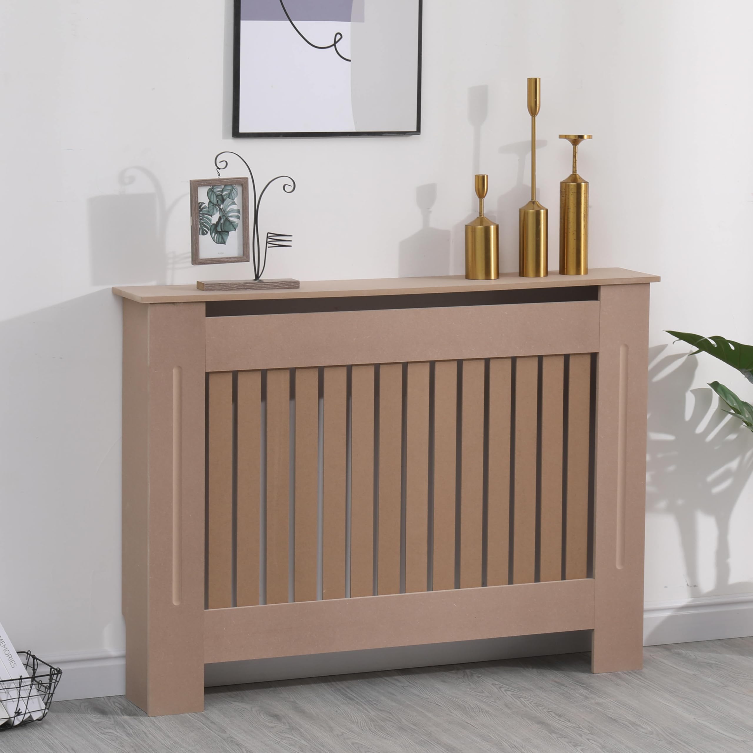 AVD Designs Small Medium Large MDF White Grey Unfinished Vertical Slats Radiator Cover (Medium Unfinished) — image 1
