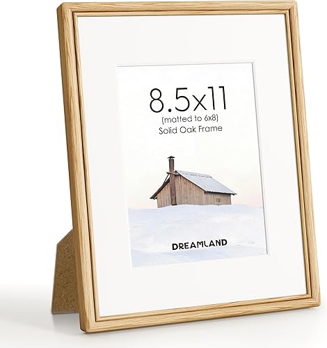Dreamland Portarretratos de 8.5 x 11 pulgadas, marcos de fotos de madera de roble macizo con vidrio templado de alta calidad, marco de esquina