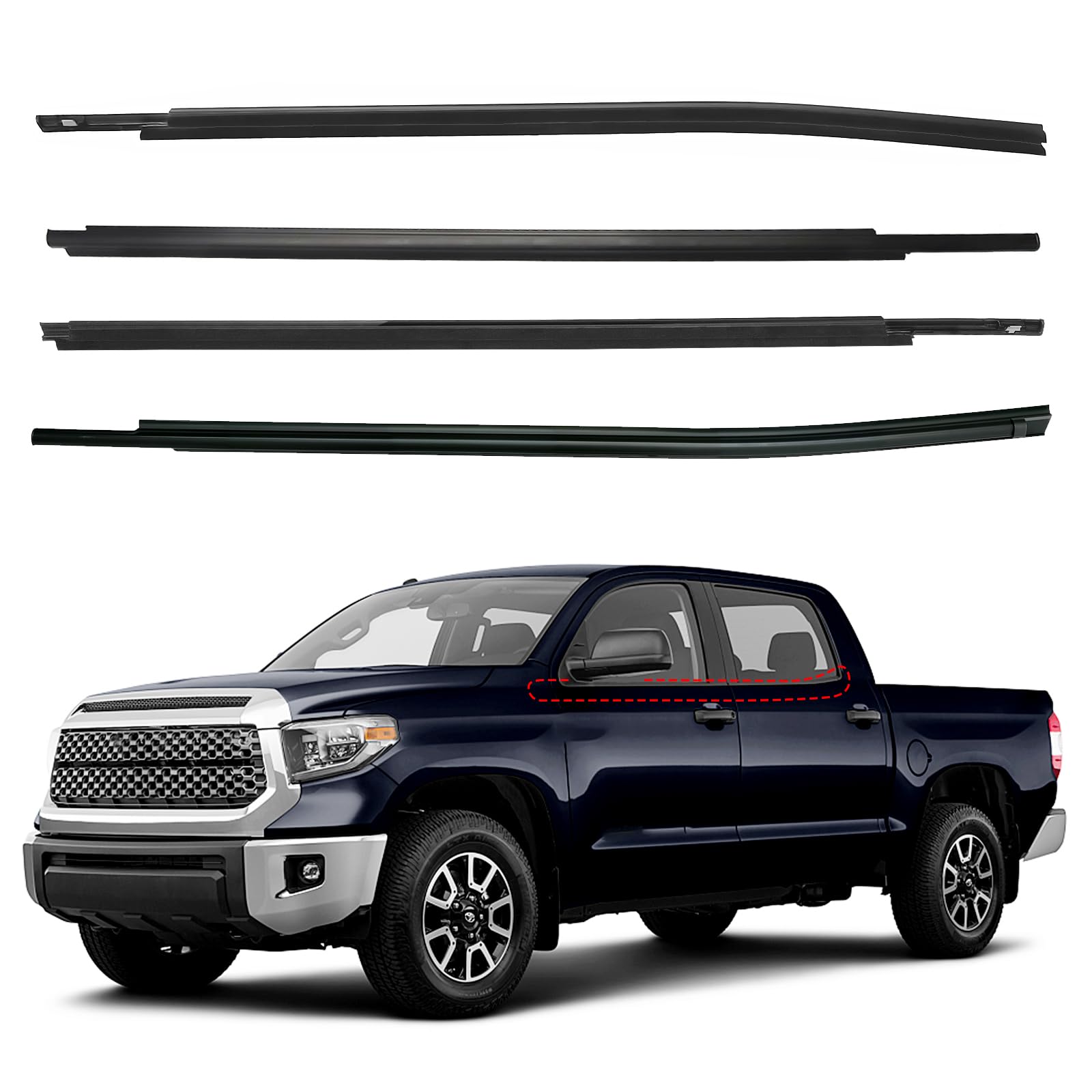 window molding trim seal for 2007-2019 toyota tundra crewmax cab(4 full-size doors),black door window weatherstrip seal belt,replace#68160-0c020 68210-0c020 68163-0c020 68164-0c020