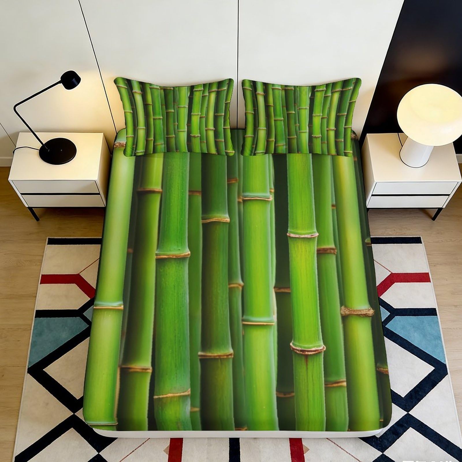 3D Printed Bamboo Forest Fitted Sheet Microfiber Green Plant Mattress Cover for Bedroom Guest Room Decor 90x200x25cm