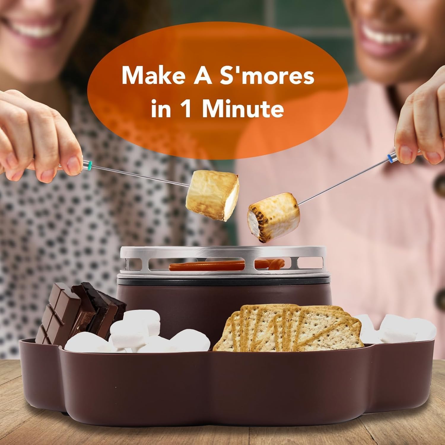 Elektryczny ekspres do kawy S'Mores do użytku wewnątrz, bezpłomieniowa palarnia piankowa, zestaw smores z 6 półkami i 4 widelcami, prezenty na parapetówkę dla nowego domu