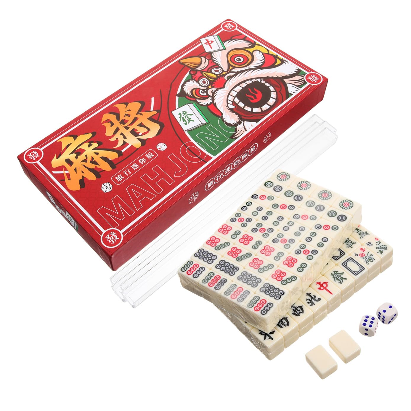 Kleiner Mahjong Satz Tragbar aus Melamin und PVC mit Vollständigem Zubehör Kreatives Weißes Mahjong für Zuhause und Riegel zur Freizeitgestaltung und Geduldförderung