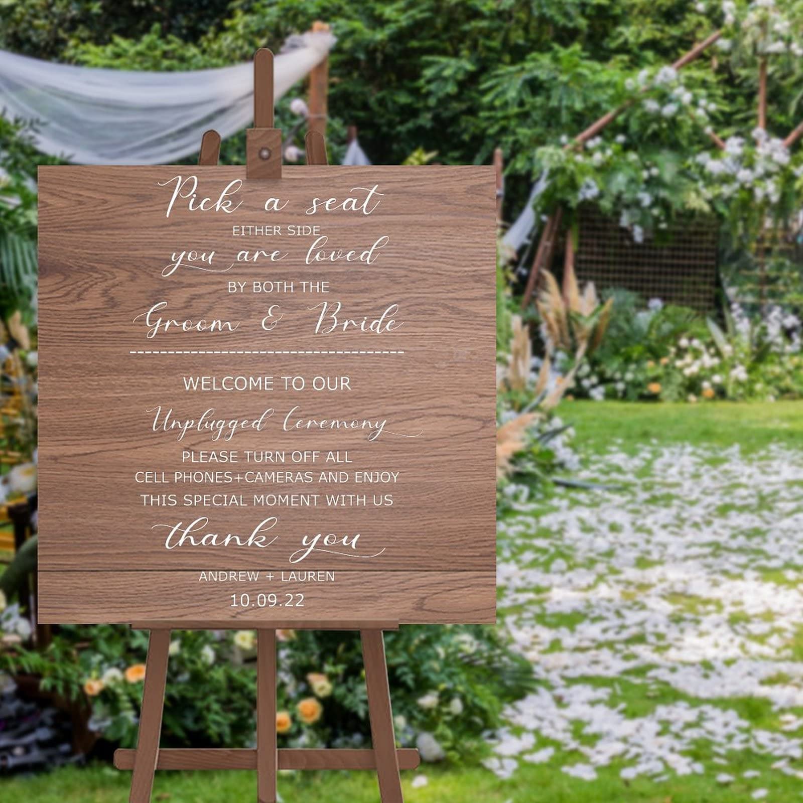 Panneau de mariage débranché en bois 50x50 cm Pick A Seat Not A Side