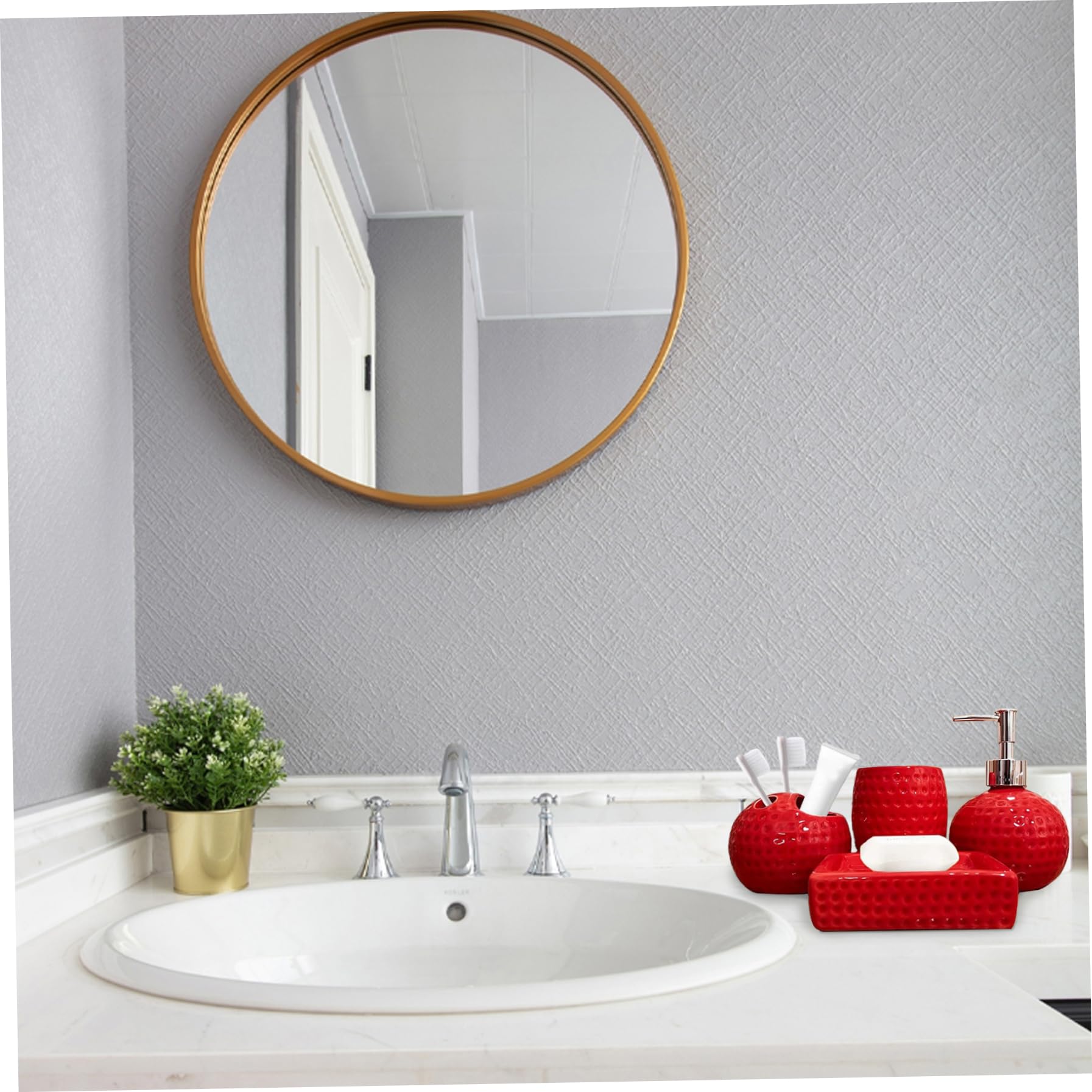 Set da Bagno Rosso, Accessori in Ceramica da 4 Pezzi Include portaspazzolino, Bicchiere, Dispenser per lozioni, portasapone, Decorazioni Natalizie