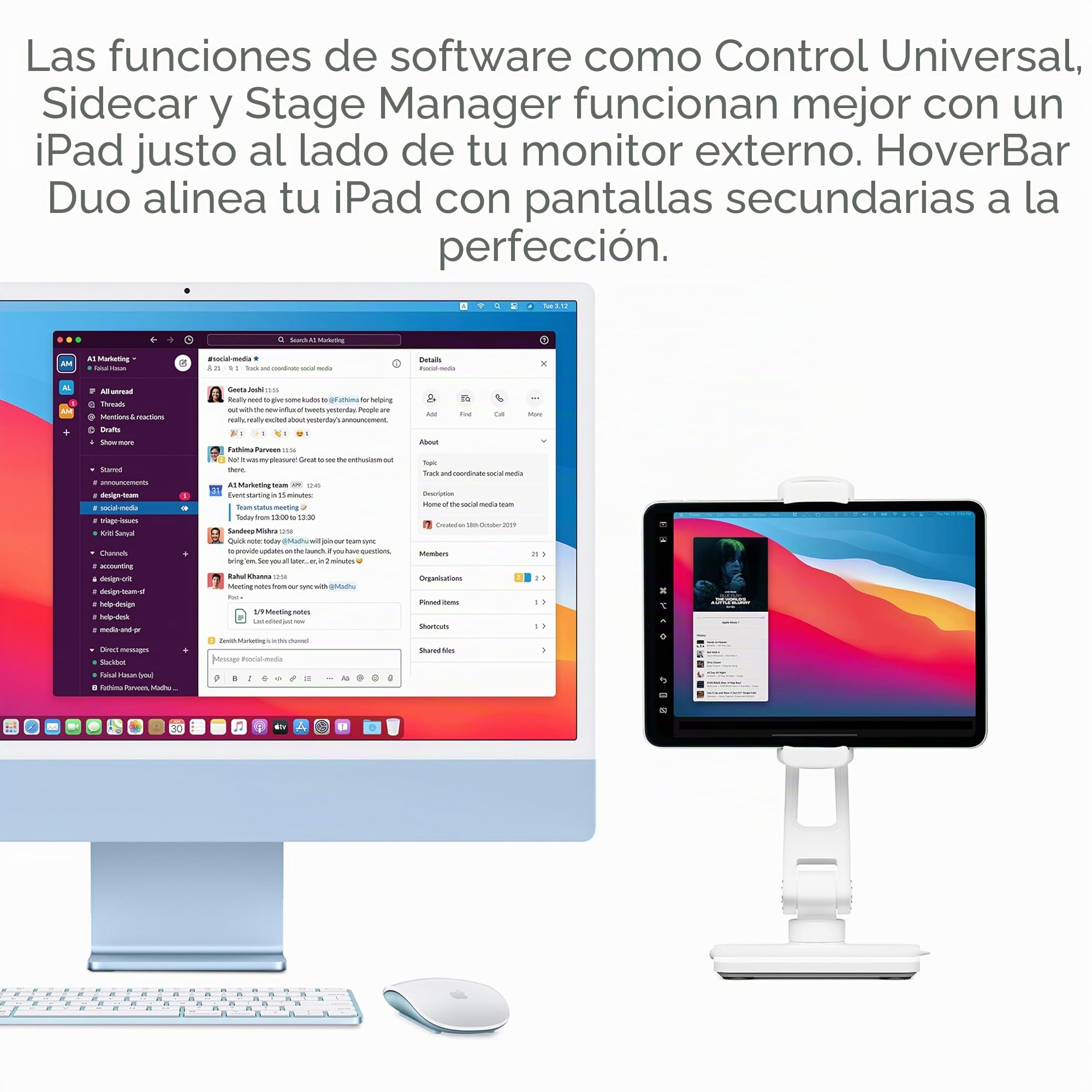 Twelve South HoverBar Duo (2ª generación) para iPad/iPad Pro/Tablets | Brazo Ajustable con Nueva Base Pesada de liberación rápida y Accesorios de Abrazadera de Superficie para Montaje iPad (Negro)