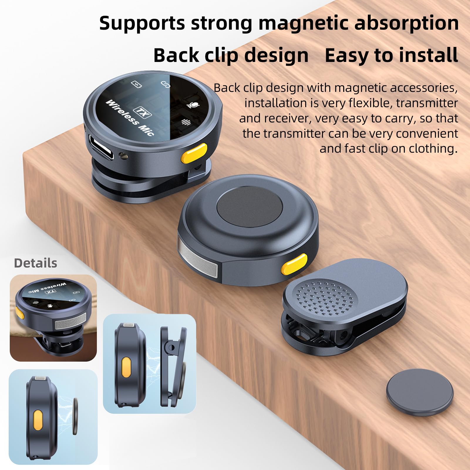 Andoer Micrófono inalámbrico One-Trigger-Two 2.4G Micrófono con Clip magnético para teléfono Inteligente Cancelación de Ruido Monitoreo en Tiempo Real Batería incorporada con Estuche de Carga
