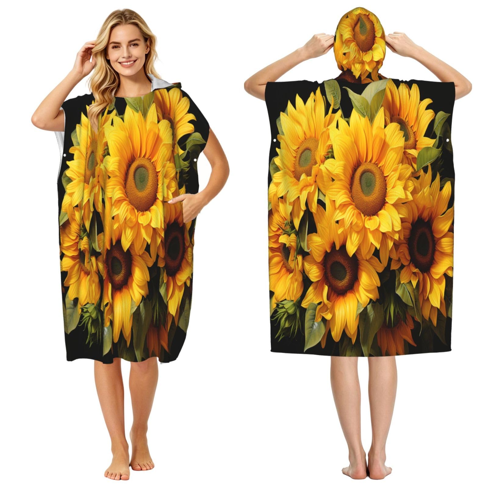 DTHKJNLSF Beautiful Sunflower Adult Hooded Beach Poncho Towel