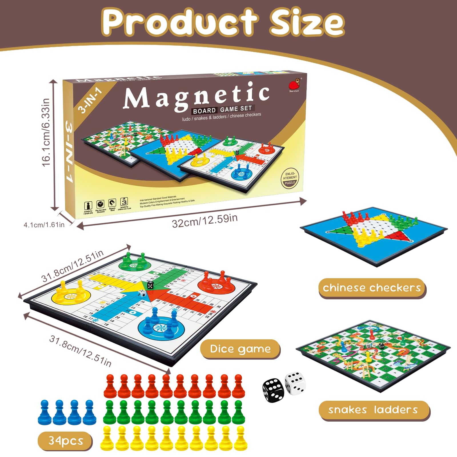 3 en 1 Parchis Magnetico Incluye Serpientes Escaleras, Ajedrez Aviones Ajedrez con Dados, Portátil Ajedrezs para Niños, Juegos Educativos para Toda Familia, Ideales para Viajes por Carretera