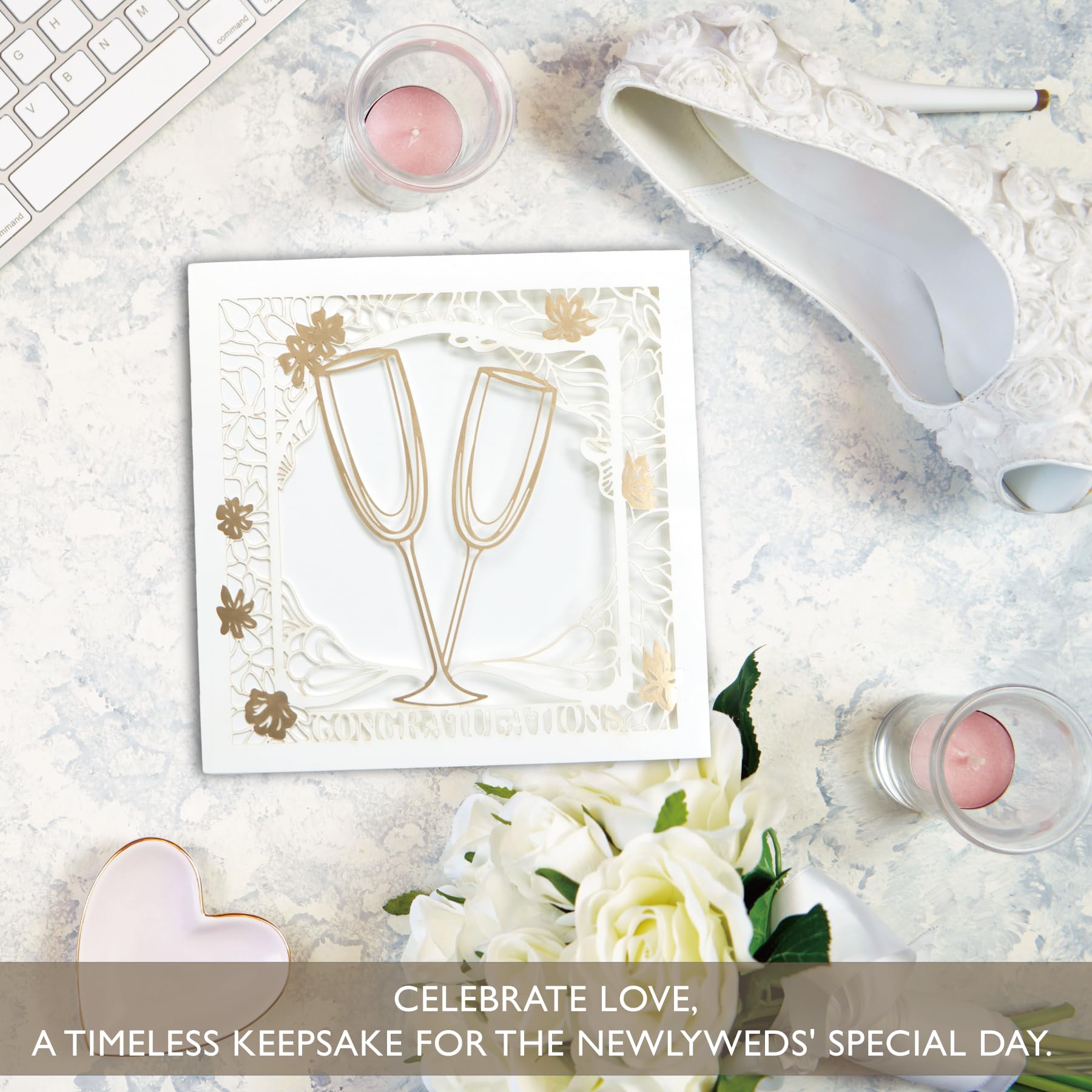 Gooji 6x6 Wedding Cards for Bridal Shower Newly Wed, Marriage Gifts, Bride and Groom (Champagne) Laser Cut Design - Image 3