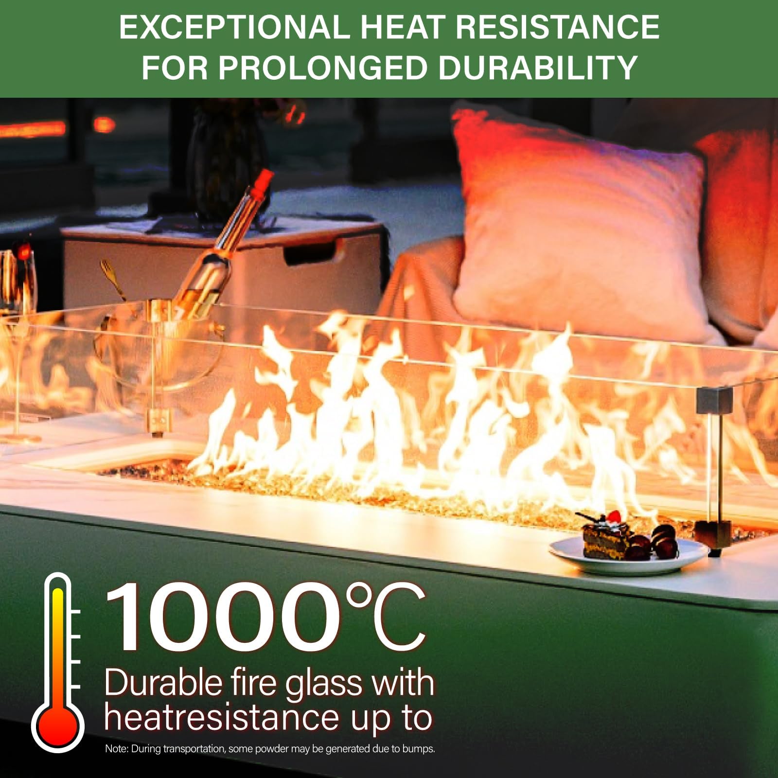 NUPICK 5 Pound Fire Glass, 1/4 Inch Reflective Fire Pit Glass, Tempered Firepit Glass Rock for Propane or Natural Gas, Glass Rocks for Fire Pit Table, Fireplace Glass for Landscaping, Green