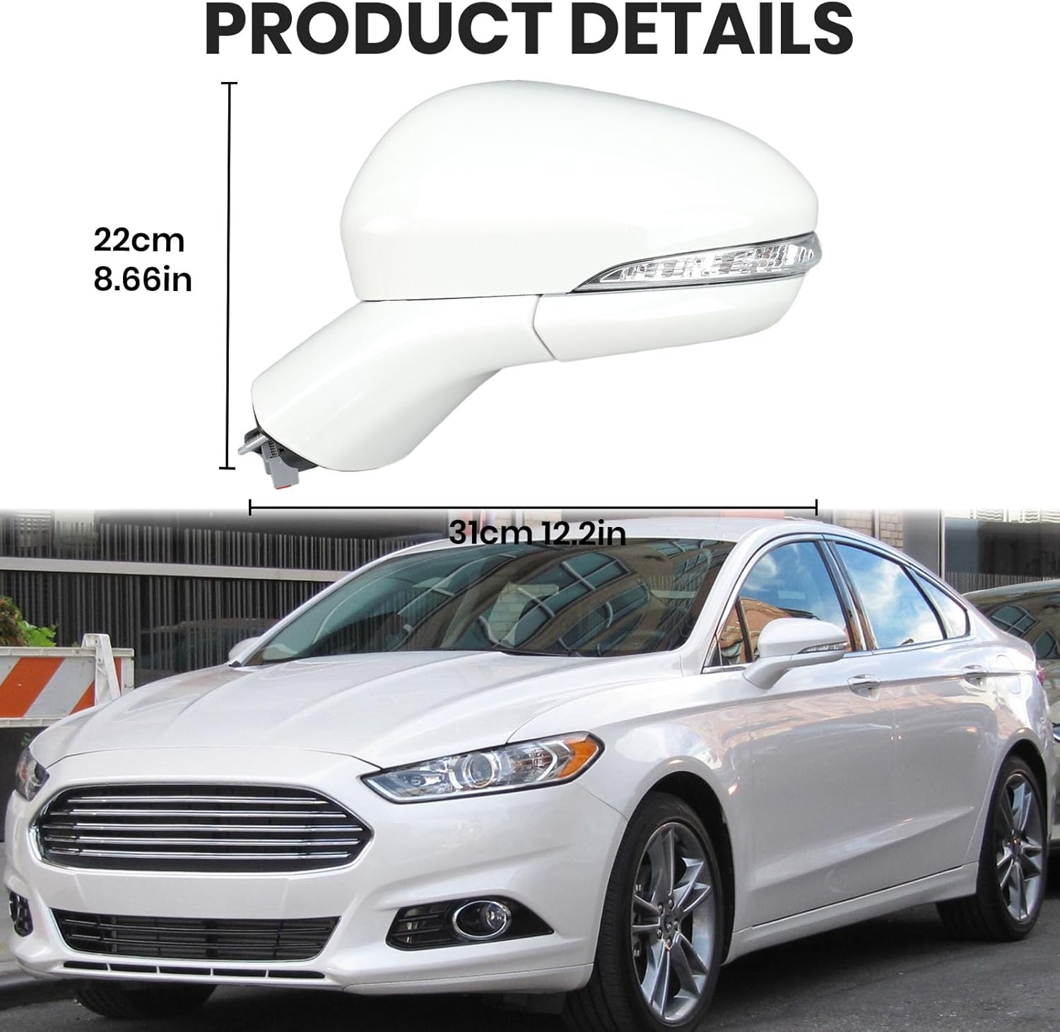 Driver Side Mirror Compatible with Ford Fusion 2013-2016, Heated, with Turn Signal, Puddle Light, Blind Spot, Manual Folding, Power Mirrors Replace ‎DS7Z17683BA (Left White)