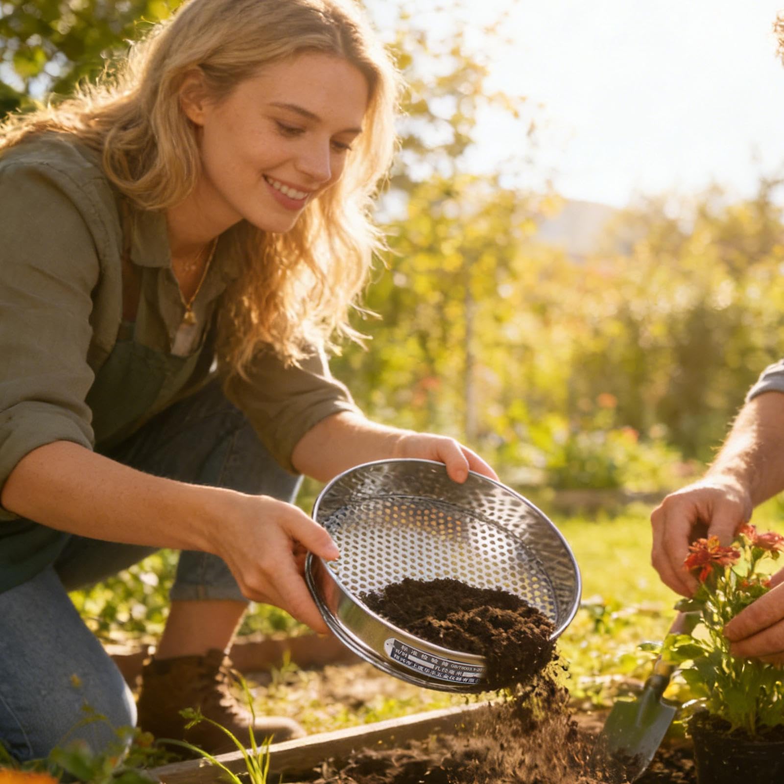 Setaccio per Terreno da Giardino, in Acciaio, Diametro 20 cm, per Uso Alimentare, 7,5 mm, Foro Rotondo, per Terreno, Farina, Farina, Cottura, Giardinaggio, Uso Domestico, affidabile Strumento da