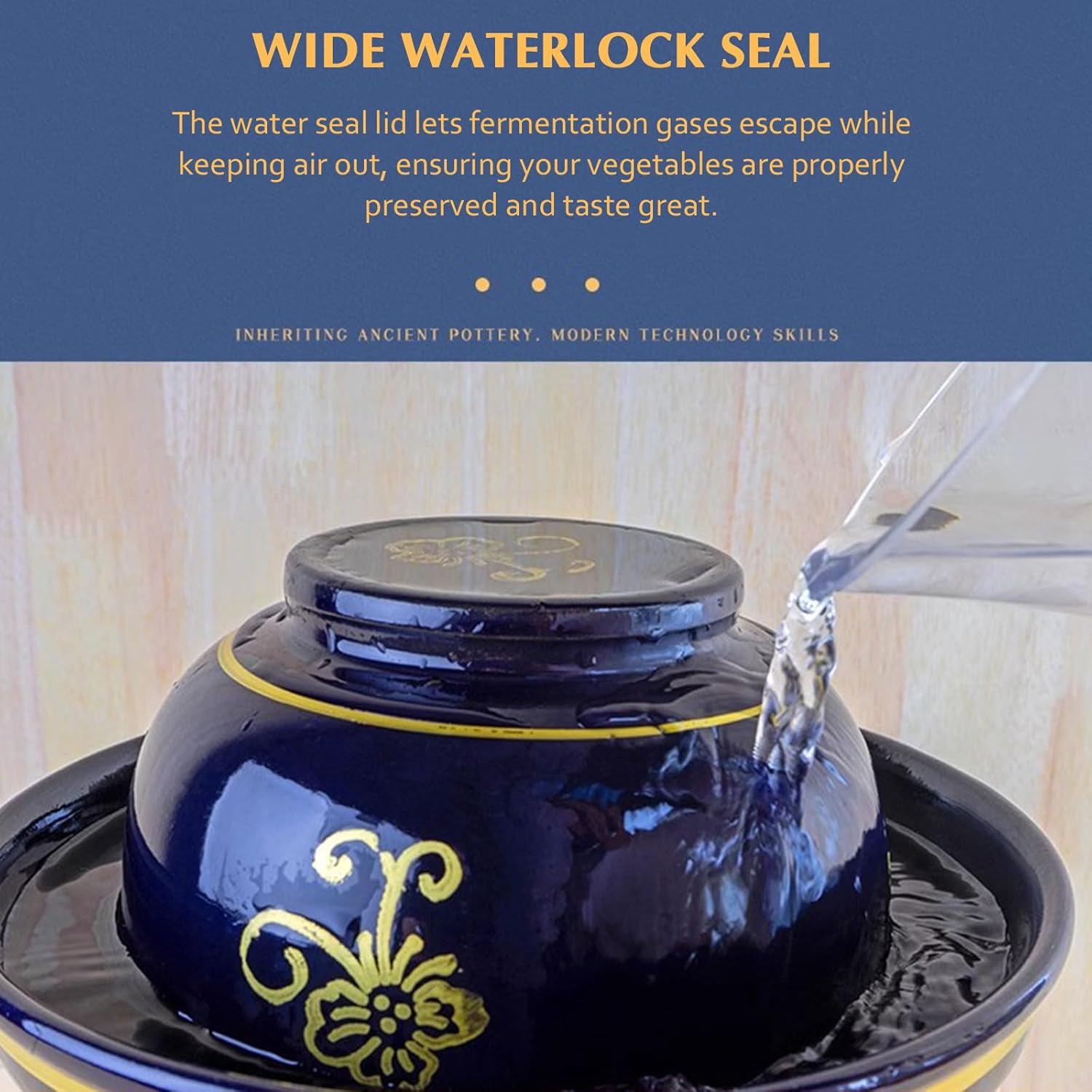 Traditional Chinese Porcelain Pickle Jar, Fermentation Crock Pickling Pot, Fermenting Jar With Lid, Stoneware Fermenter(3kg)