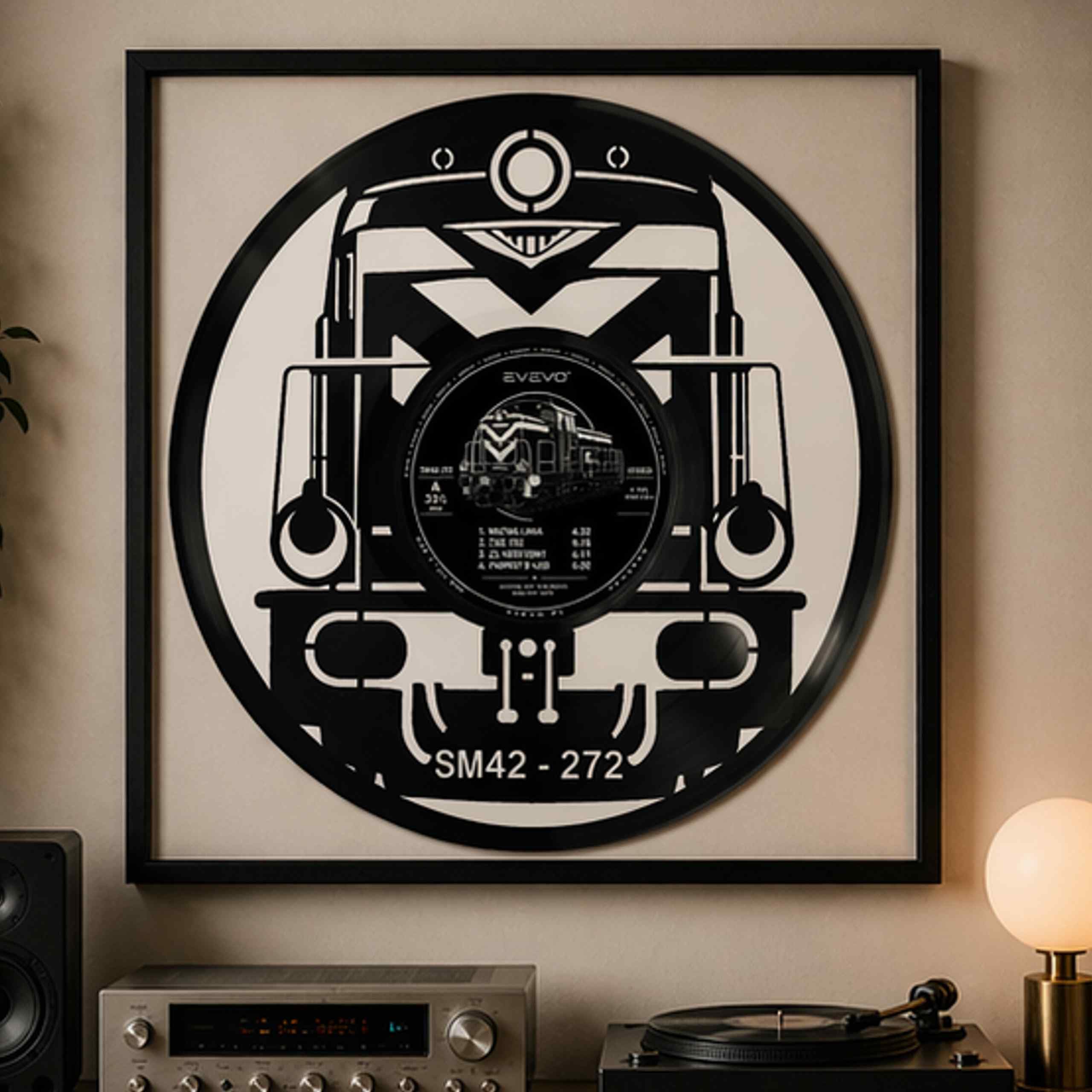 EVEVO Decorazione da parete in vinile con cornice, 32 x 32 cm, treno, decorazione da parete in vinile, motivo: loco a vapore, regalo per appassionati e collezionisti di ferrovie