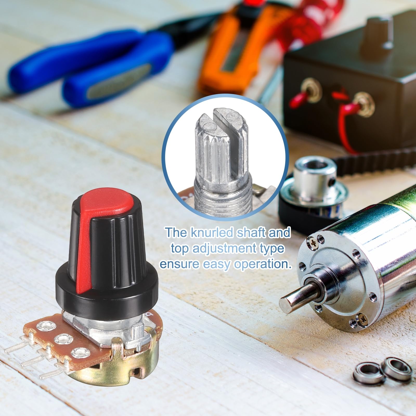QUARKZMAN 5 zestawów WH148 Zestaw Potencjometr 1K Ohm, Regulowany Profil Liniowy Potencjometr Obrotowy Dla Urządzeń Zastosowania Audio Z Plastikowymi Gałkami Nakrętki Y.