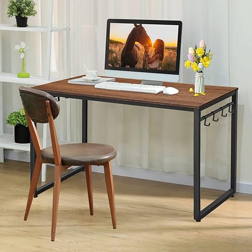 Miniatura 7 de Zanzio Escritorio simple para computadora para estudio y oficina en casa, 47.2 pulgadas, marrón