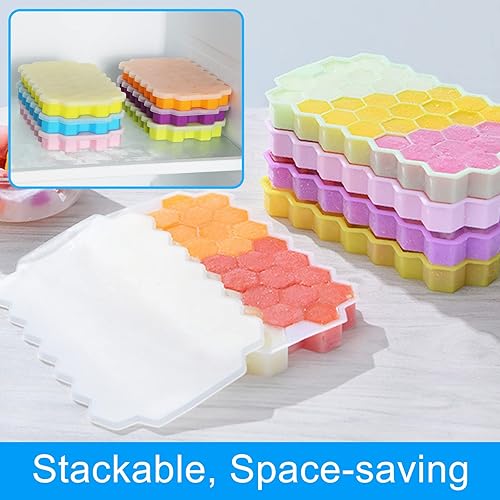 Miniatura 4 de Muzhi khsm Bandejas de hielo para congelador paquete de 3 bandejas de hielo de silicona para cubitos de hielo con tapa apilables de fácil liberación