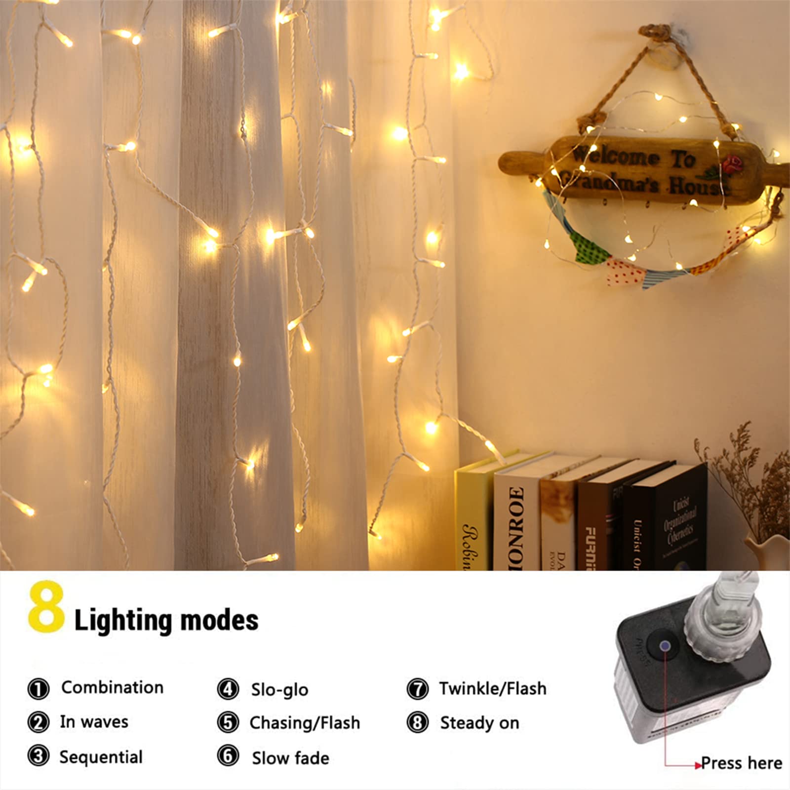 PhilzOps Luci Natale Esterno Cascata, 480 LED 19M Tenda Luminosa Bianco Caldo Impermeabile 8 Modalità Luci Stringa Nataliazie Decorazione per Interno Casa Feste Finestra Matrimonio, Cavo Bianco