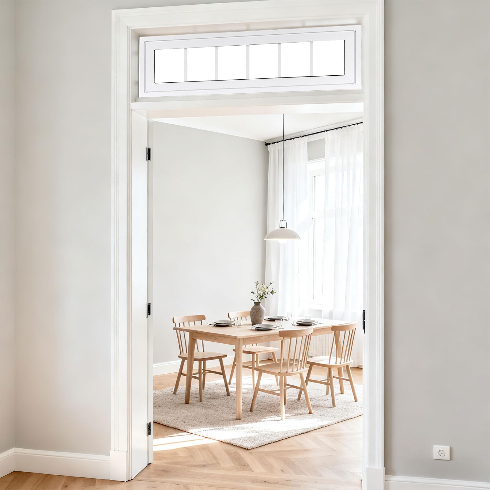 Ventana de vinilo para el hogar, 10 x 36 pulgadas, ventana fija de doble panel con rejillas y vidrio templado para casa, garaje (blanco)