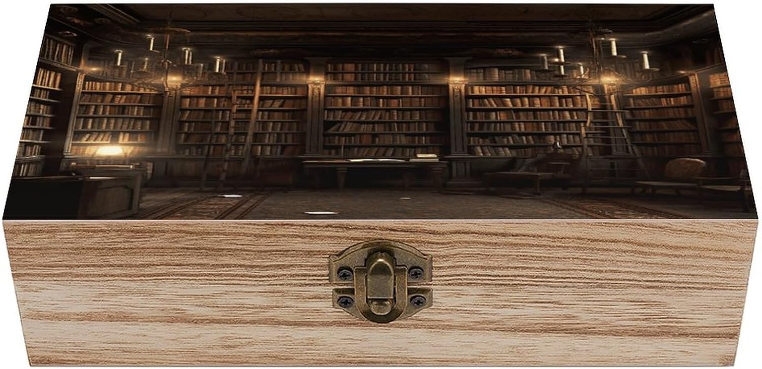 Book Room Mysterious Library Wooden Storage Box Exquisite Crafts DIY Wood Gift Boxes Large Vintage Wood Box with Lid Wooden Jewelry Boxes Art Stash Keepsake Storage Case Jewelry Case