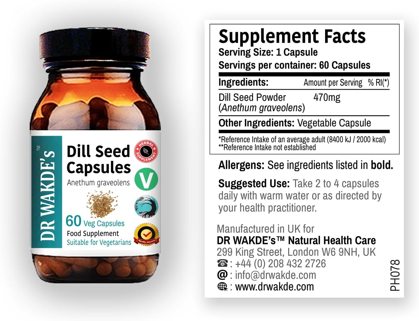 DR WAKDE'S Dill Seed Capsules (Anethum graveolans, 60 Veg Caps, Plant-Based Supplement, Ayurvedic Herb, All Natural, Vegan)