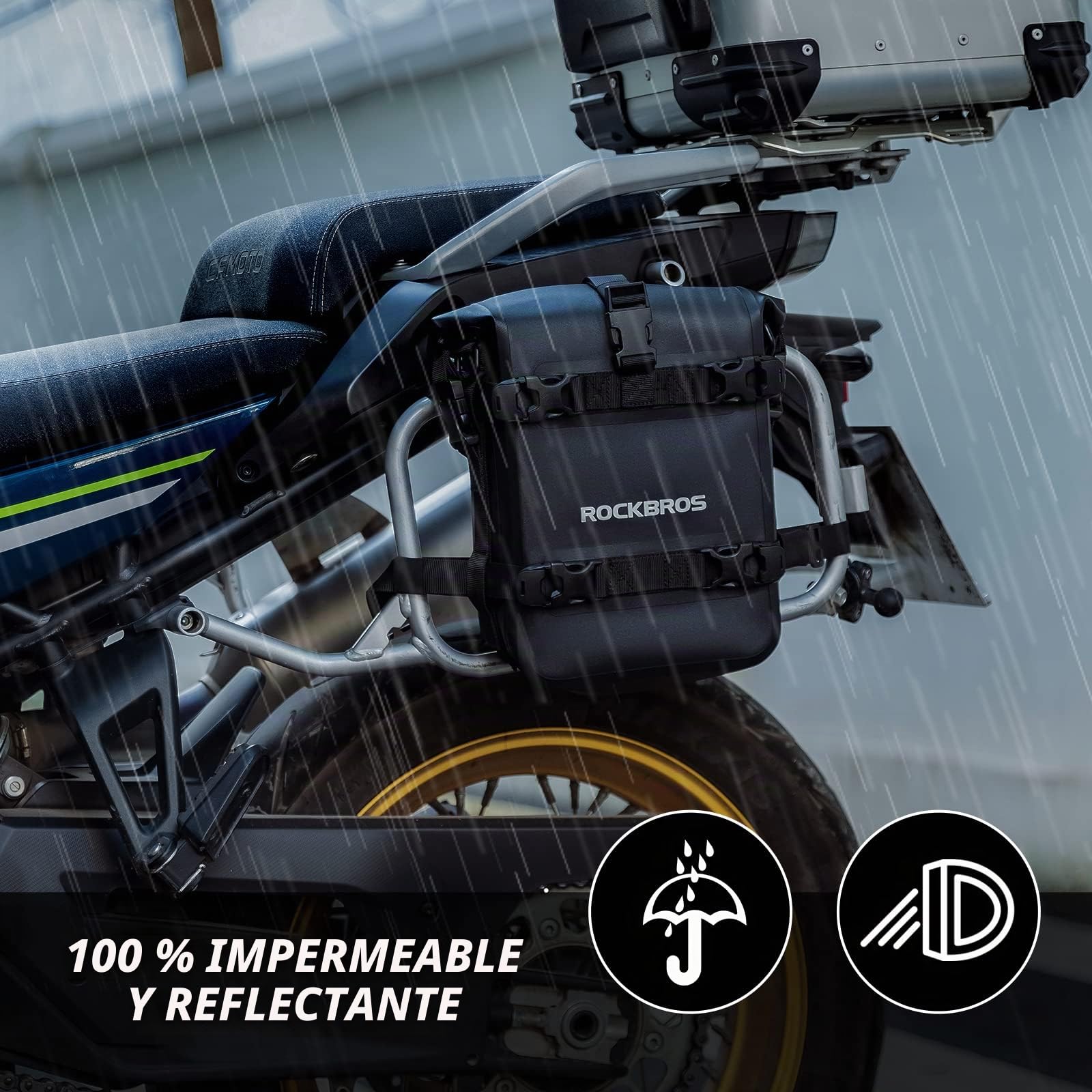 ROCKBROS Alforja Lateral para Moto, Bolsa Almacenamiento para Motocicleta Impermeable, Negro