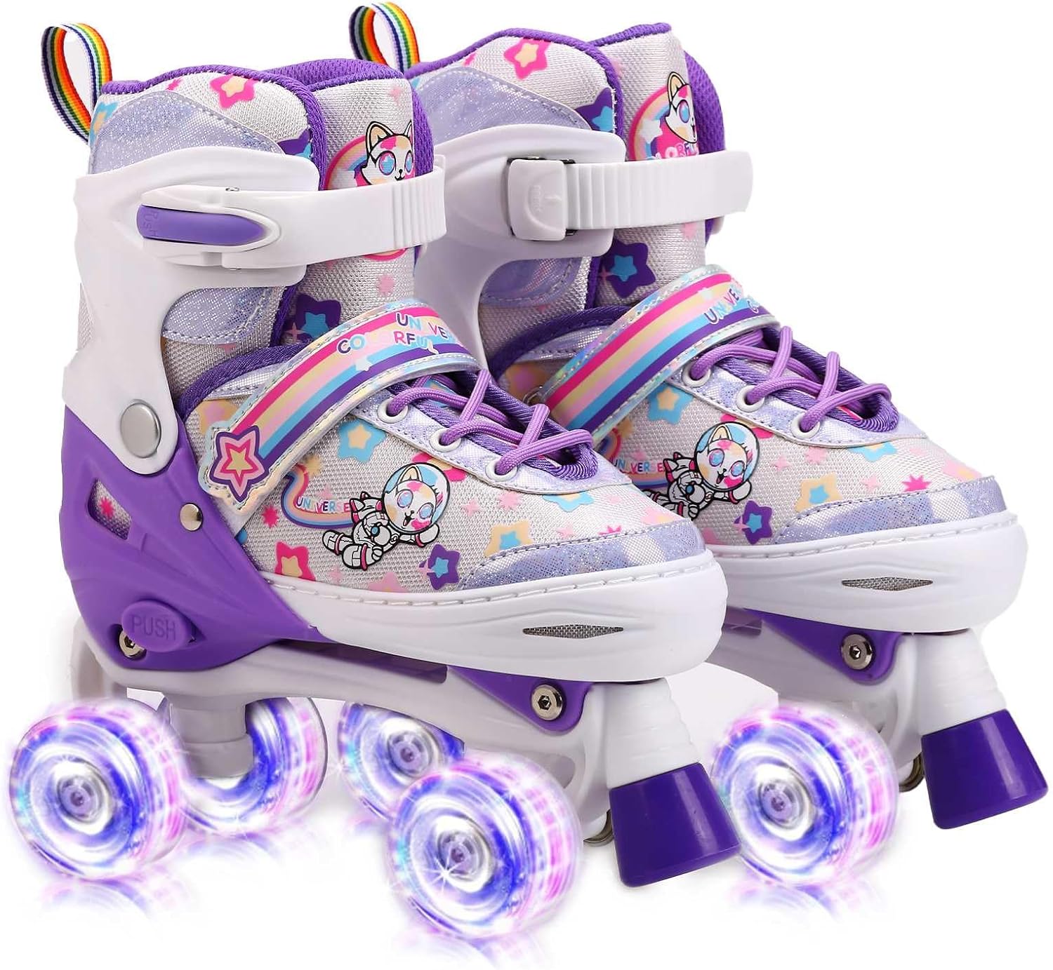Kids Roller Skates for Girls or Boys,4 Size Adjustable Quad Skates with All Light Up Wheels for Toddler Kids Beginners 3-12 Years Old Roller Skates for Indoor Outdoor Sports