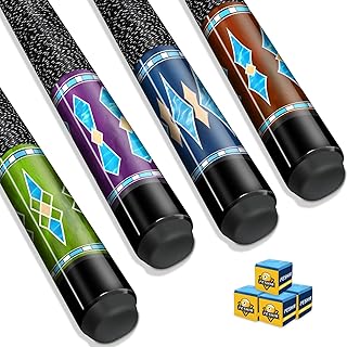 Pool Stick Set of 4,Pool Cues Sticks Made of Premium Maple Wood, Includes 4 Extra Billiard Chalk for Pool Cues, 58" Billiard House Bar Pool Cue Sticks for Professional Billiard Players
