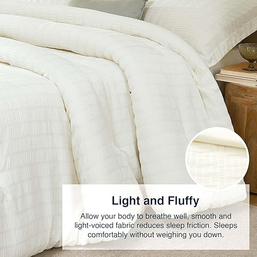 Miniatura 5 de Quataly Juego de edredón beige tamaño Queen, juego de edredón ligero de sirsaca de 3 piezas (1 edredón suave y esponjoso y 2 fundas de almohada),