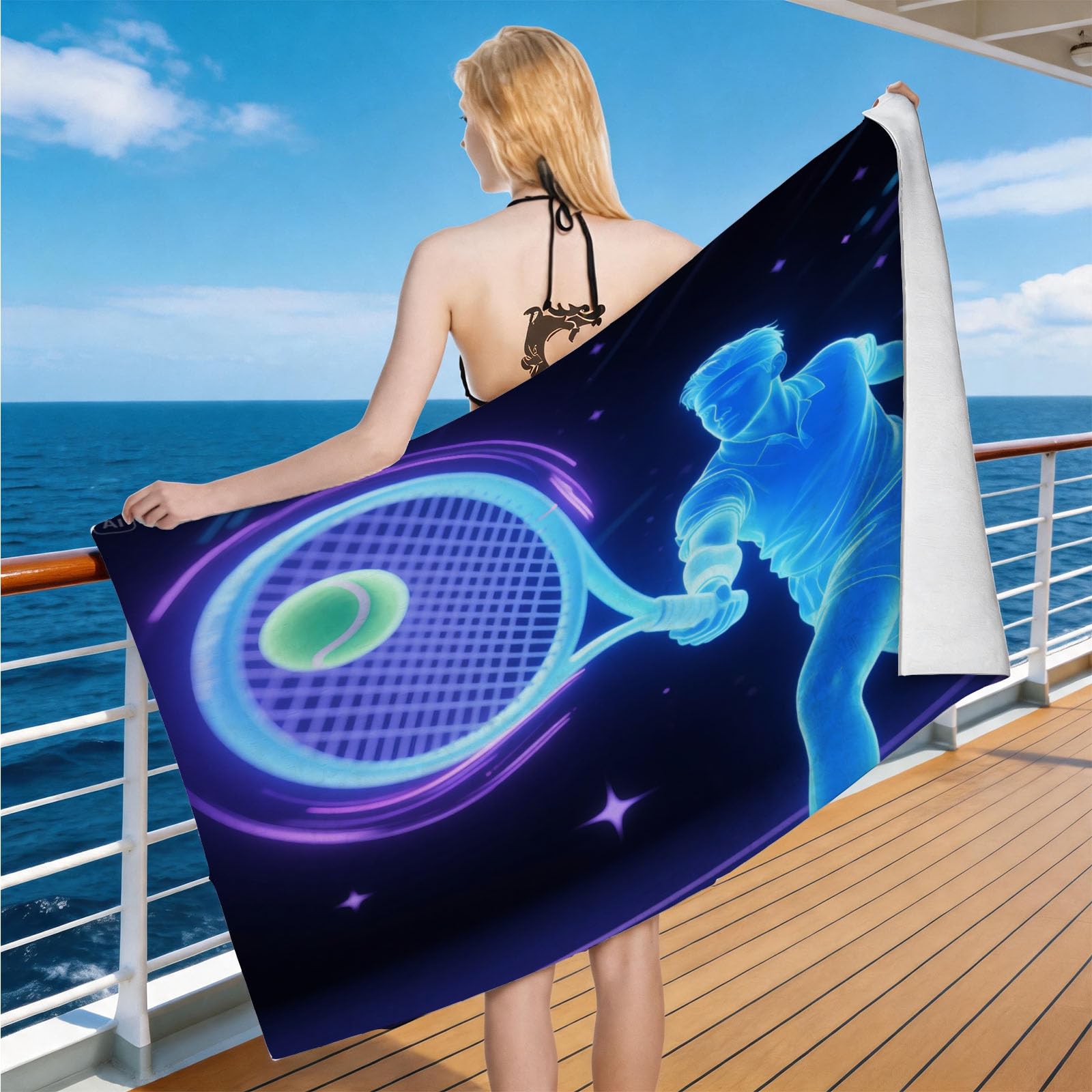 Hongduo Microfiber Quick Dry Beach Towel Neon Tennis, 3D Cool Beach Towels Absorbent Fast Drying Bath Towels, Travel Camping Gym Swimming Bathroom (80x160cm)