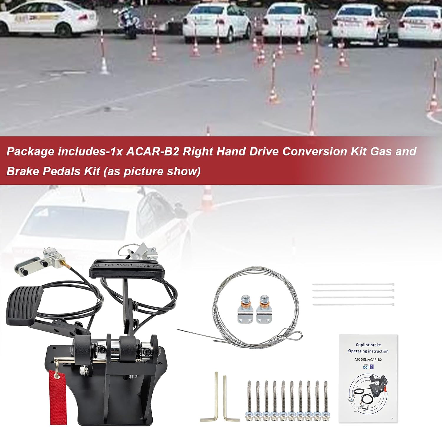 ACAR-B2 Right Hand Drive Conversion Kit - Passenger Side Dual Gas and Brake Pedals for Driving School/Instructor Car, Universal Fit for RHD Vehicles, Easy Installation
