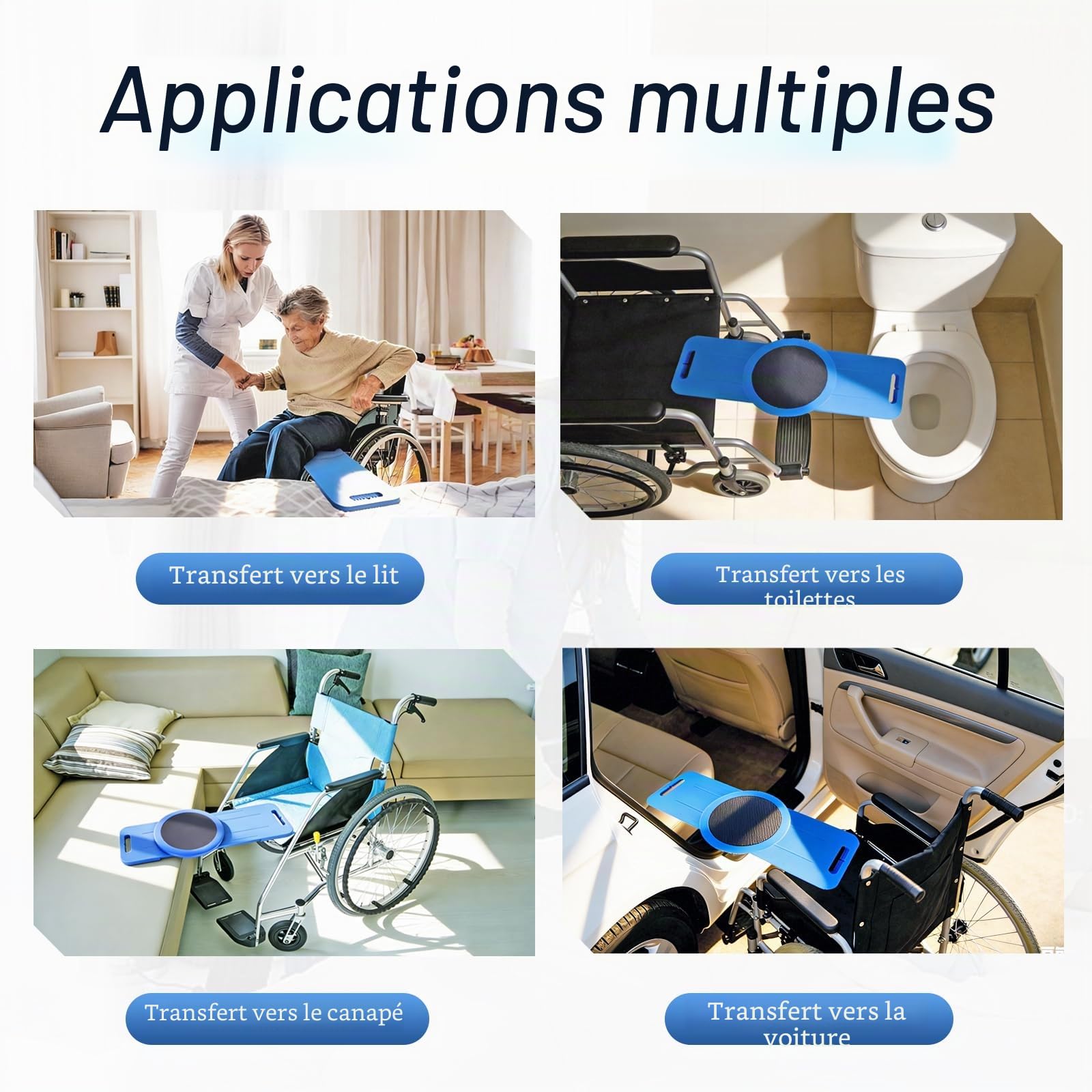 LOSCHEN Planche de transfert de 75 cm avec plaque pivotante coulissante à 360 ° pour personnes âgées - Transfert du fauteuil roulant au lit, aux toilettes, à la baignoire, à la voiture (bleu)