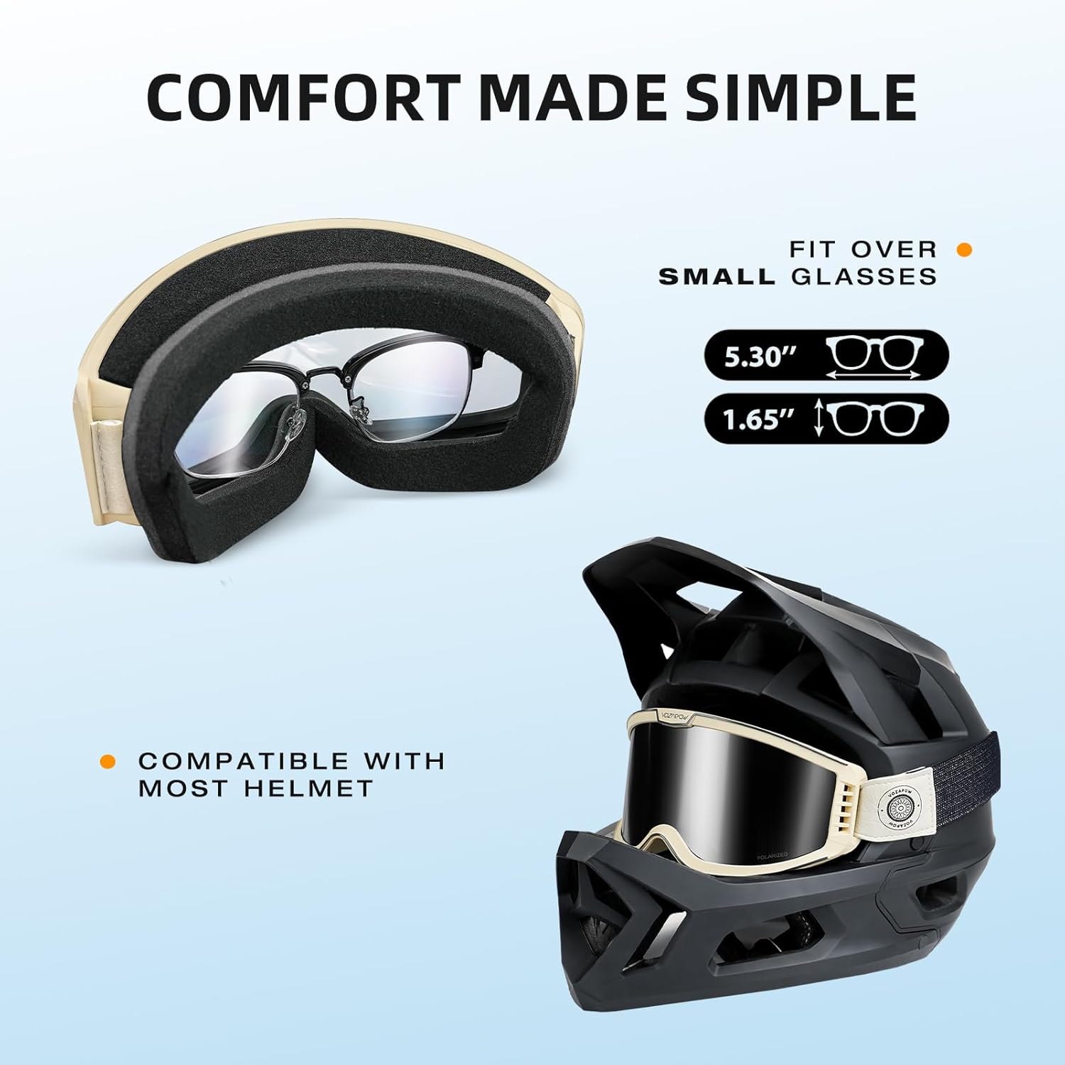 Dirt Bike Goggles Anti Fog with Clear & Grey Lens, OTG Motocross Goggles for Motorcycle ATV Racing Men Women - Image 6